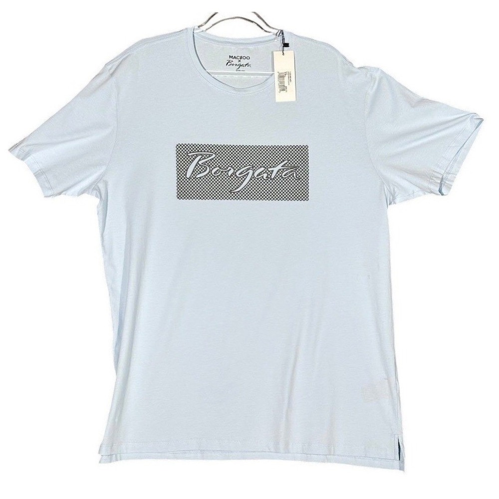Maceoo X Borgata Mens XXL Light Blue Graphic Logo Short Sleeve Shirt Runs Small